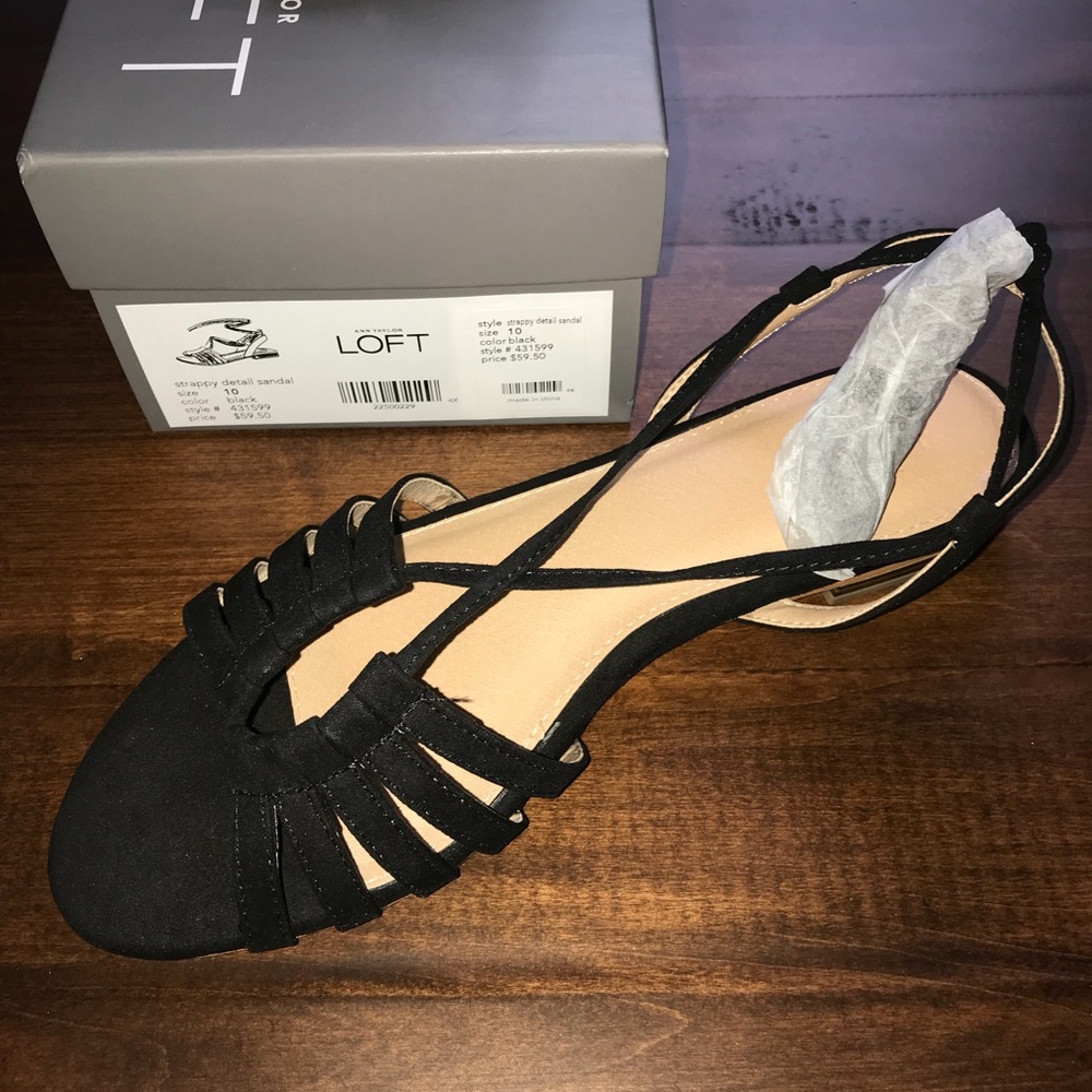 LOFT Strappy Detail Sandal Black BNIB Sz 10 & 10.5 - Picture 2 of 8